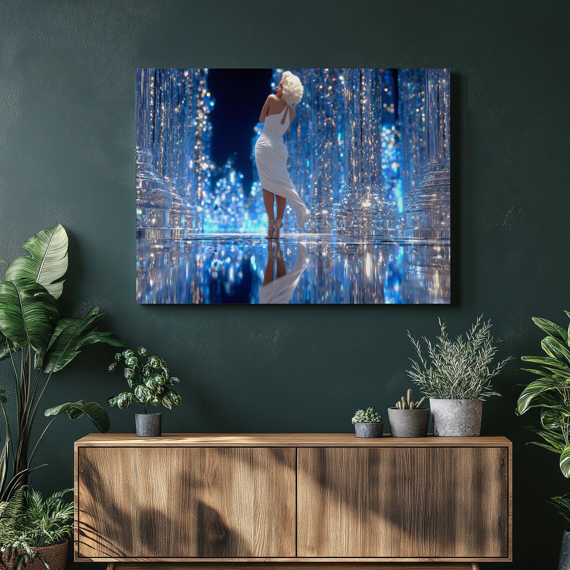 Marilyn Monroe Crystal Mirror Hall White Gown Glamour Fashion Poster