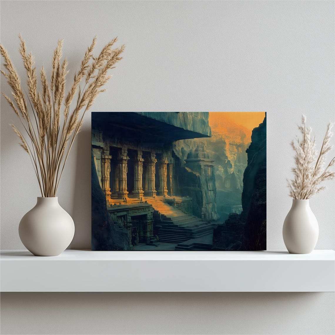 Ellora Caves Ancient Rock Cut Temple Sunset Landscape Poster