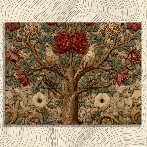 Vintage Botanical Birds Canvas Wall Art Tree Of Life Floral Nature Print Arts And Crafts Style Bird Flower Painting Decor Gift