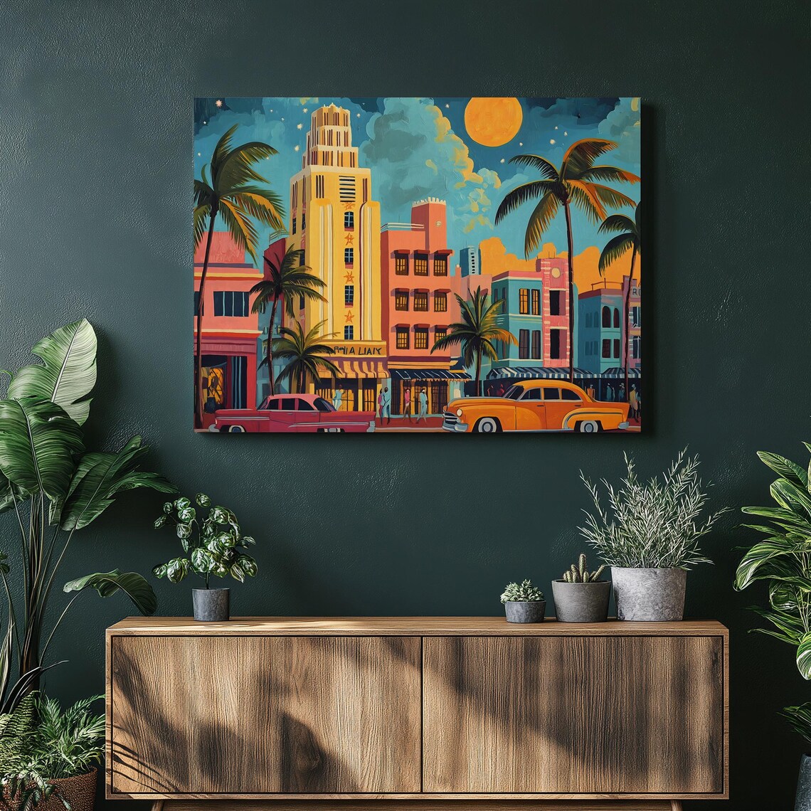 Miami Art Deco Travel Poster, Pastel Cityscape