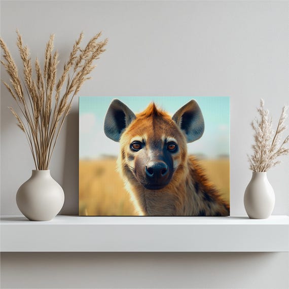 Hyena Portrait Canvas Wall Art African Savanna Wildlife Close Up Photography Print Safari Animal Decor Nature Photo For Home And Office