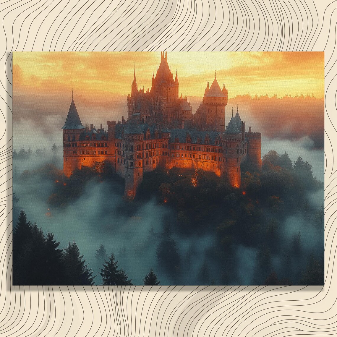 Vianden Castle Luxembourg Travel Poster, Medieval Landscape