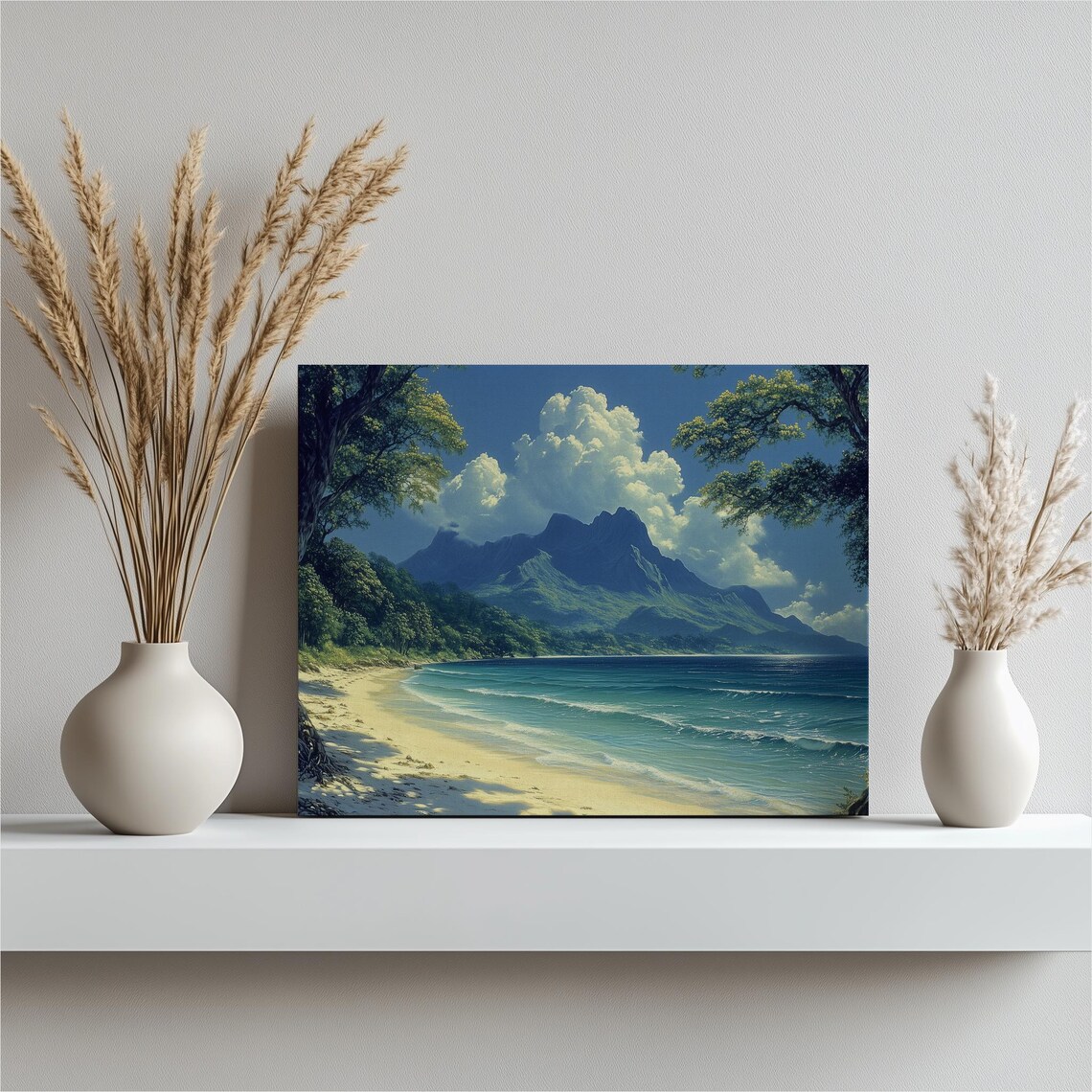 Tropical Beach Paradise Turquoise Ocean Mountain Island Poster