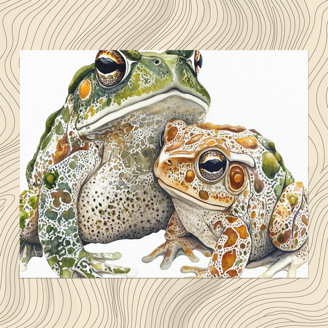 Mother and Baby Toad Cuddling Watercolor Cute Amphibian Art Poster