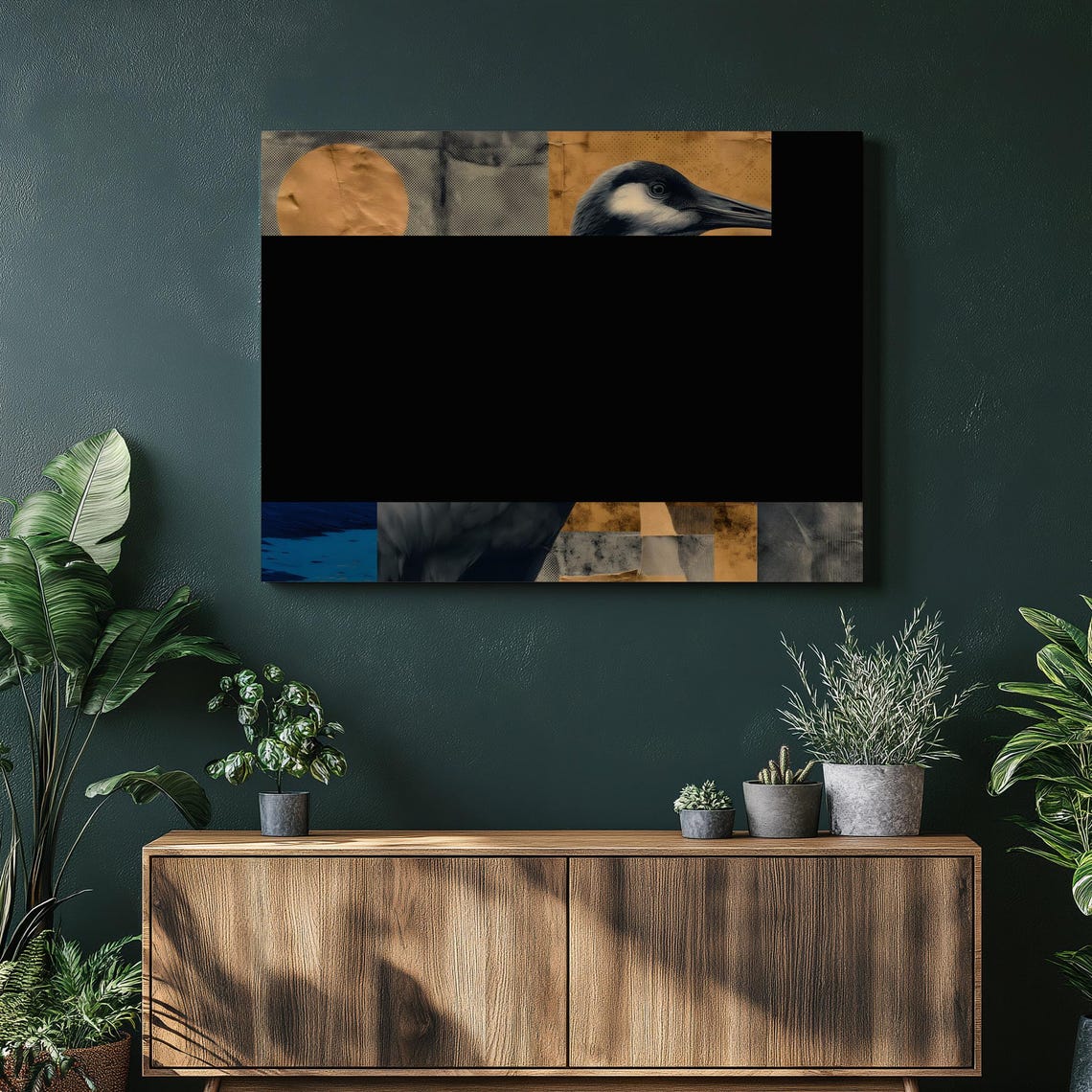 Abstract Bird Portrait Collage Moody Modern Mixed Media Wall Art