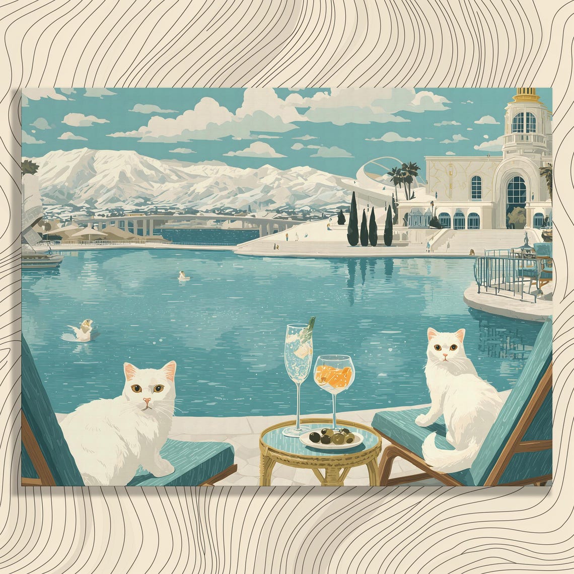 White Cats Poolside Cocktails Mountain Resort Cat Lover Poster