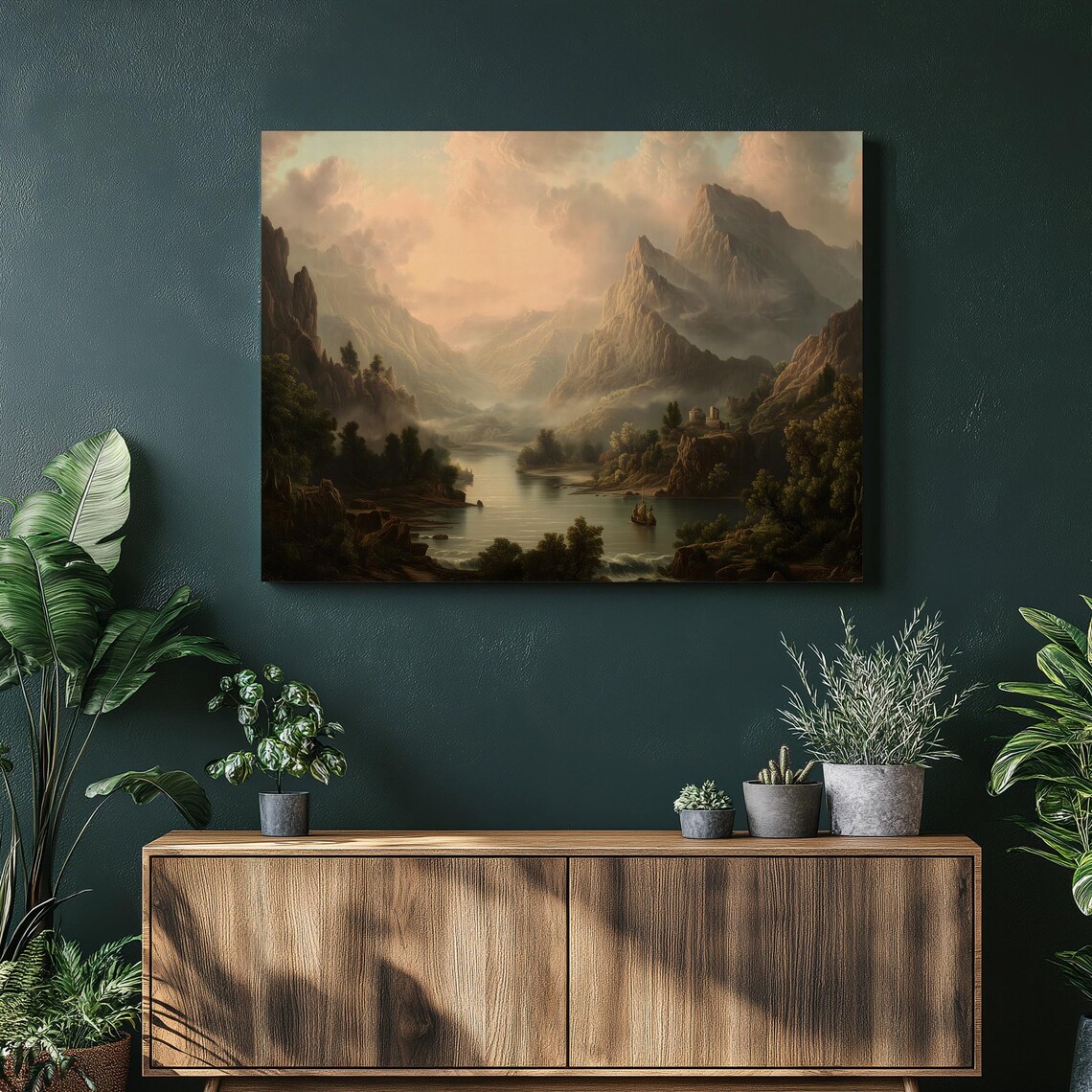 Misty Mountain Lake Classical Landscape Oil Painting Art Poster