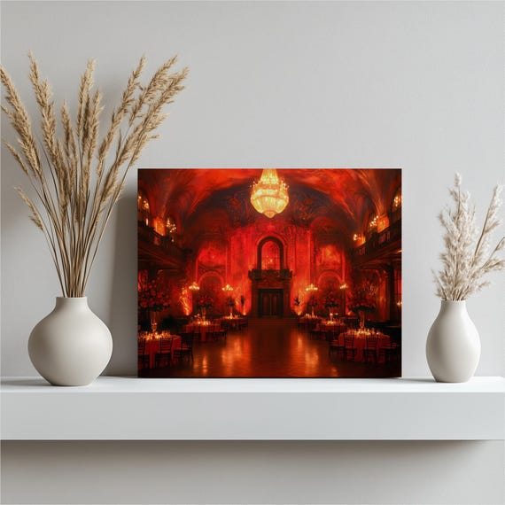 Grand Ballroom Chandelier Canvas Wall Art Opulent 1920s Gala Interior Vintage Deco Palace Hall With Glowing Chandeliers And Warm Lighting