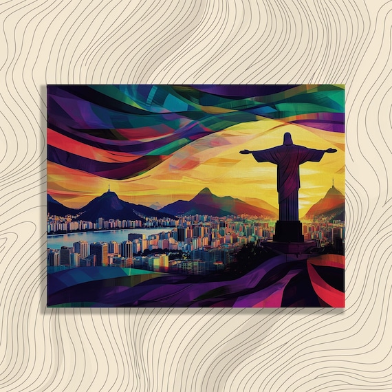 Christ the Redeemer Rio de Janeiro Sunset Skyline Art Poster