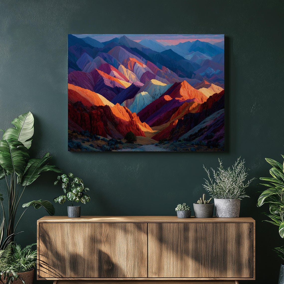 Colorful Rainbow Mountains Vibrant Peaks Sunset Canvas Wall Art