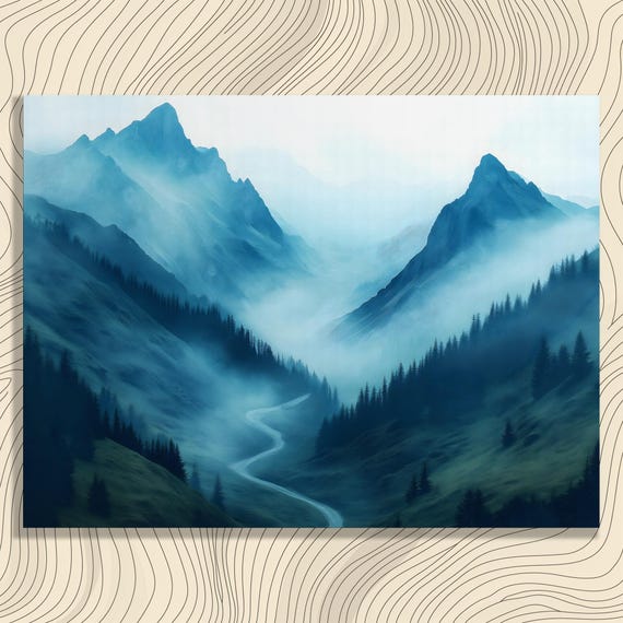 Misty Mountain Canvas Wall Art Serene Valley Winding Path Modern Landscape Print For Enthusiasts And Nature Lovers Idea