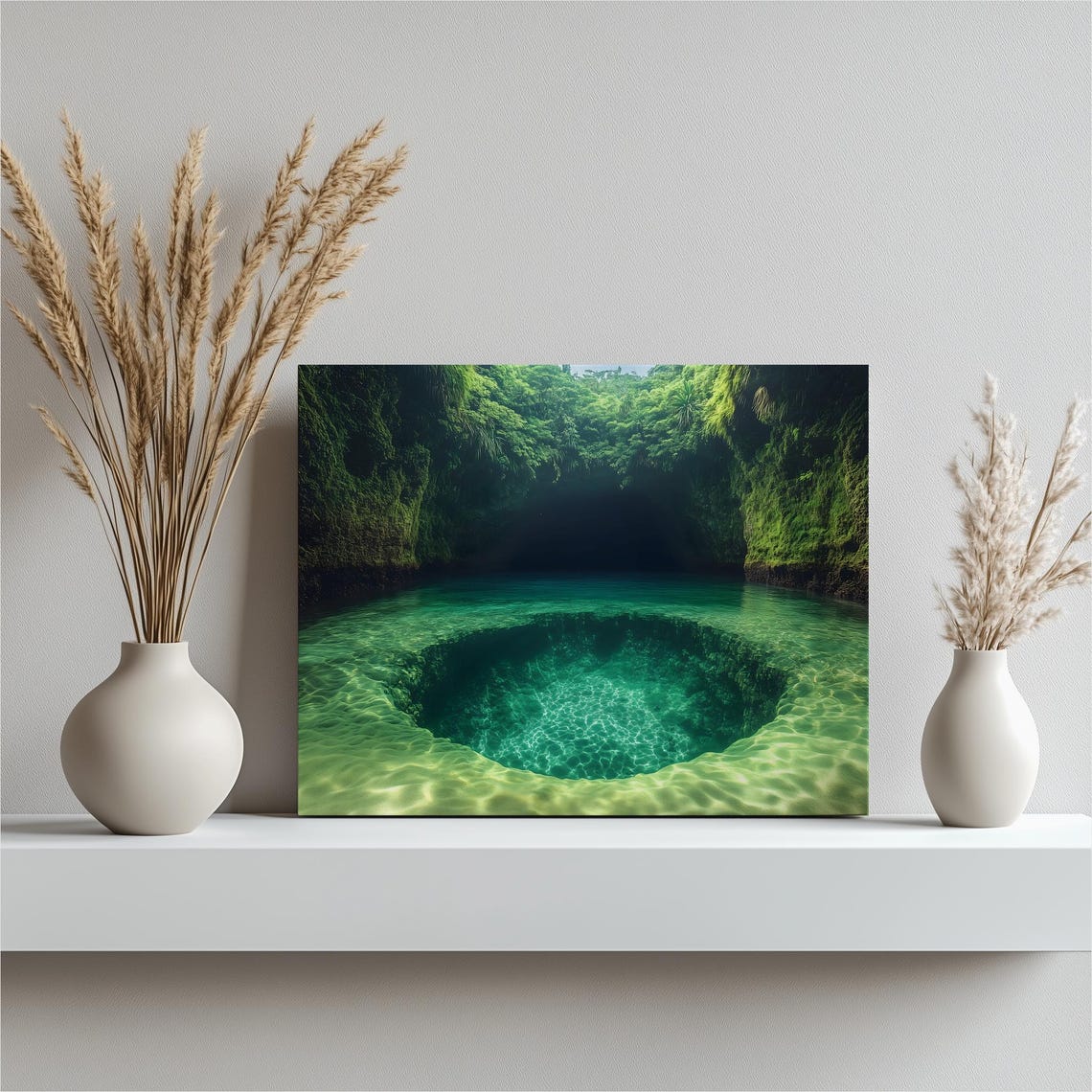 Emerald Jungle Lagoon Deep Pool Poster Tropical Cave Green Water