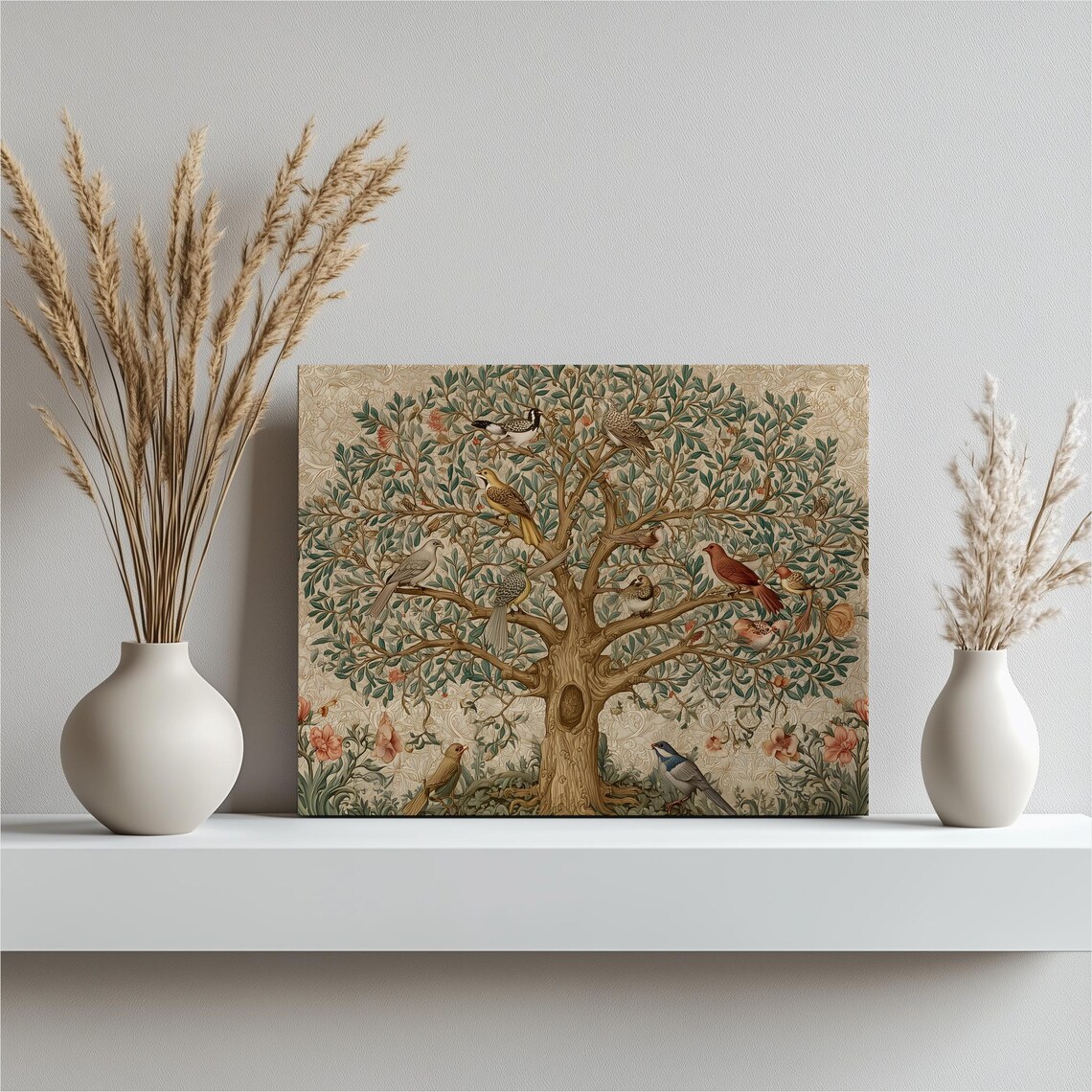 Vintage Birds Tree Tapestry Floral Botanical Arts Crafts Poster