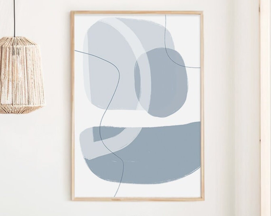 Navy Blue Geometric Abstract Art Print, Modern - Image 3