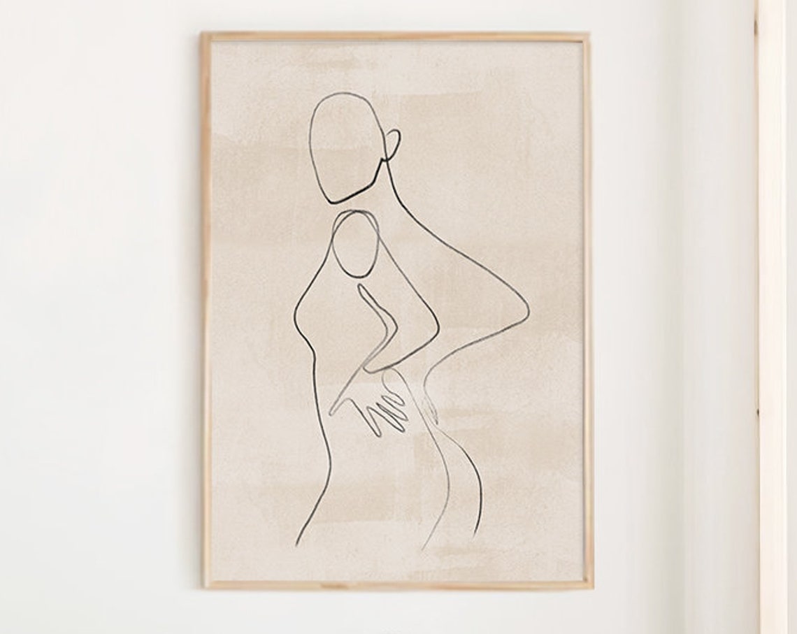Woman Body Single Line Drawing Neutral Minimalist Figure Wall Art