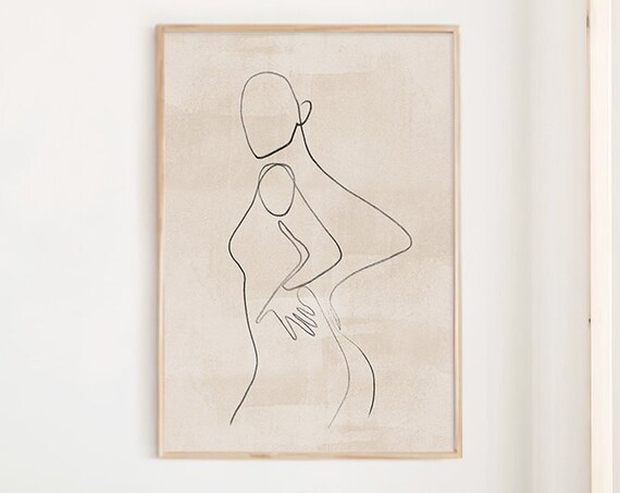 Woman Body Single Line Drawing Neutral Minimalist Figure Wall Art