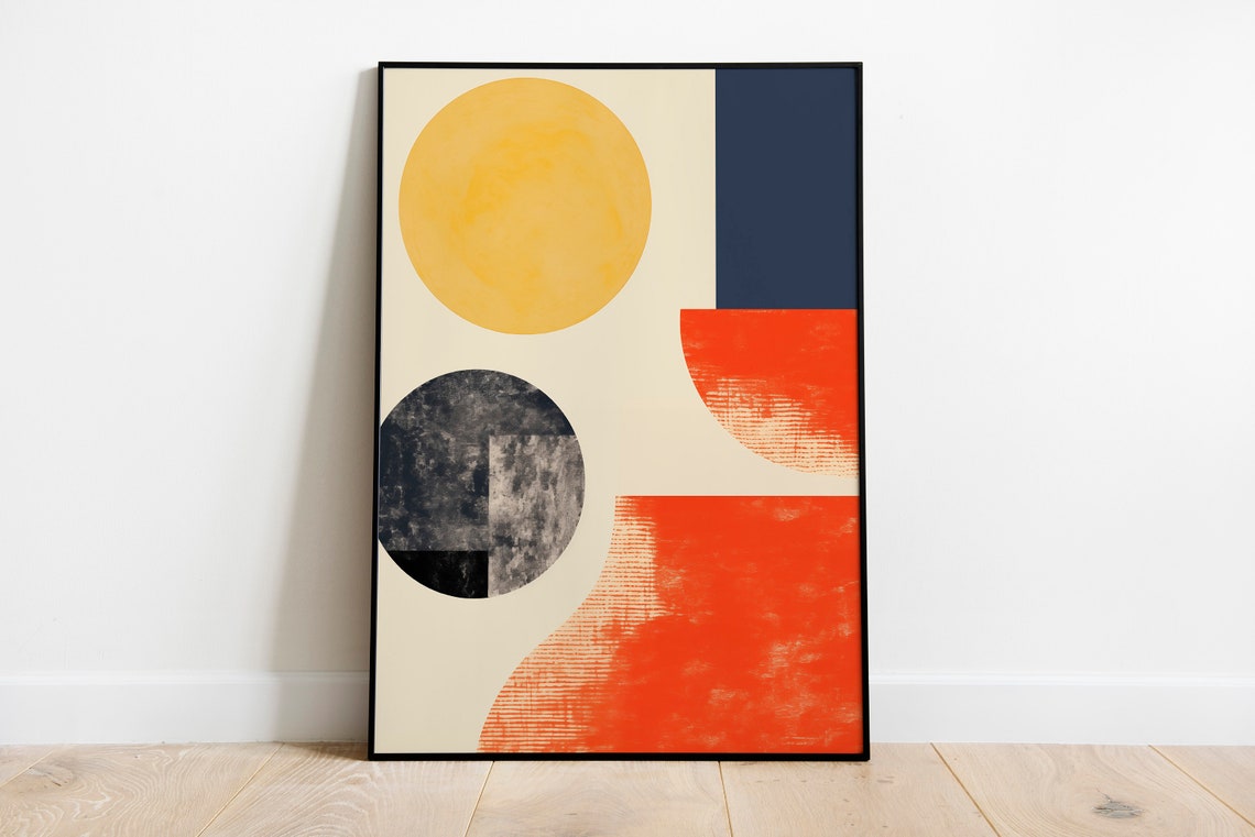 Mustard Yellow Navy Coral Abstract Shapes Mid Century Art Print - Image 2