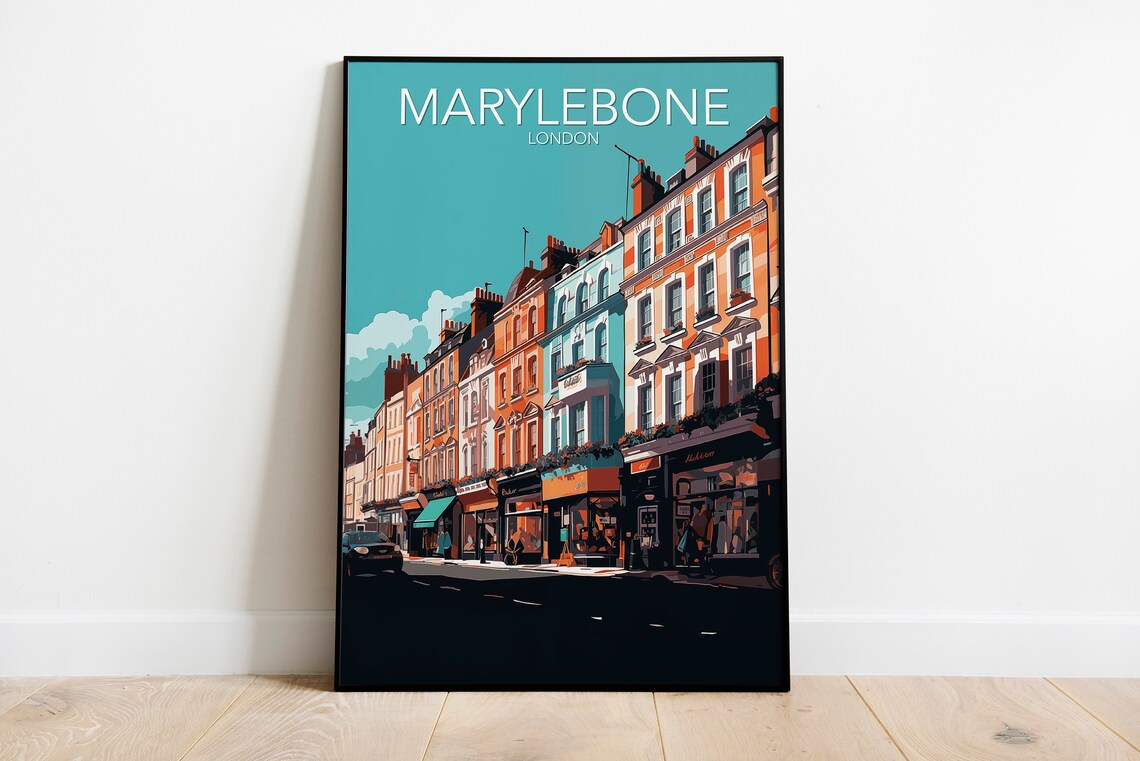 Marylebone High Street Colorful London Shopfronts Travel Poster - Image 2