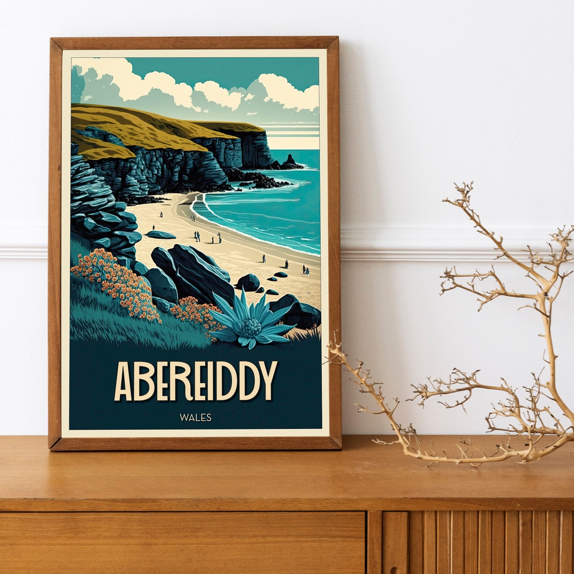 Abereiddy Wales Dramatic Coastal Cliffs Beach Bay Vintage Poster