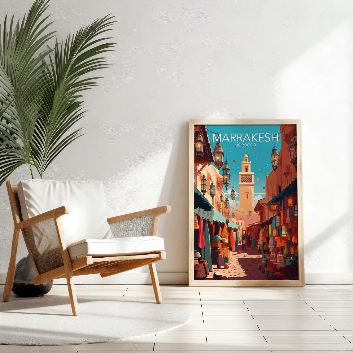 Marrakesh Morocco Lantern Market Street Souk Scene Art Poster - Image 3