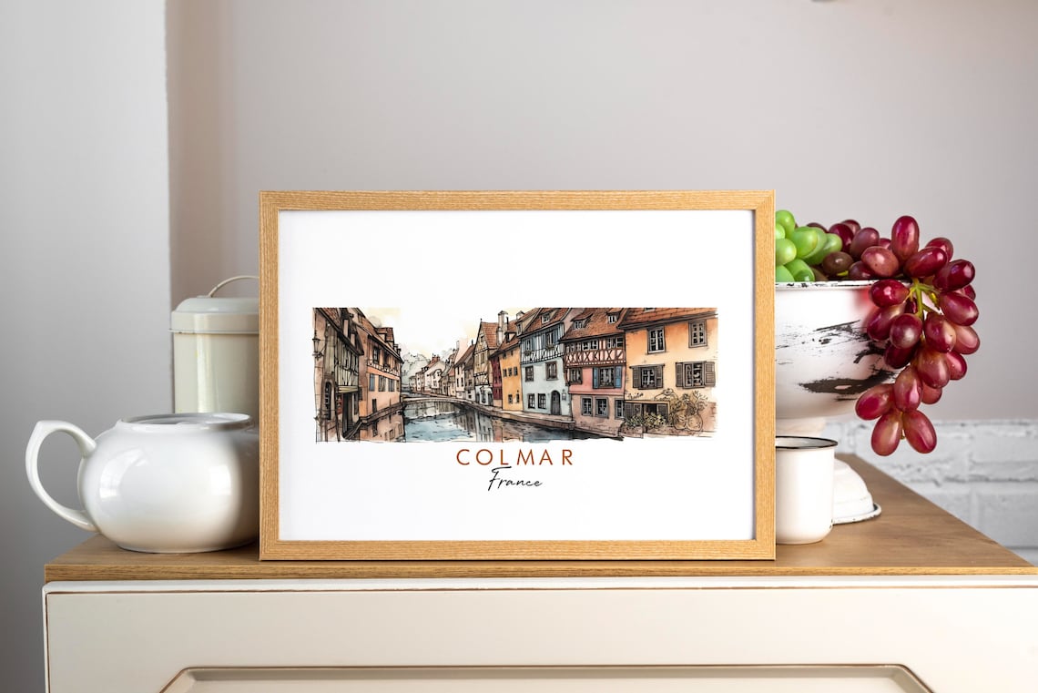 Colmar France Half Timbered Canal Houses Watercolor Art Poster - Image 3