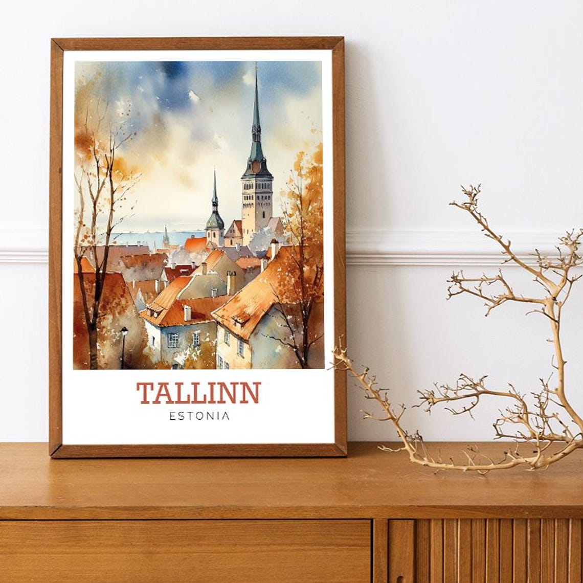 Tallinn Estonia Old Town Rooftops Watercolor Medieval City Poster - Image 3
