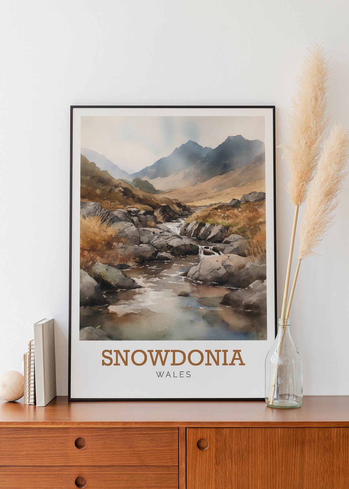 Snowdonia Wales Rocky Mountain Stream Watercolor Travel Poster - Image 3