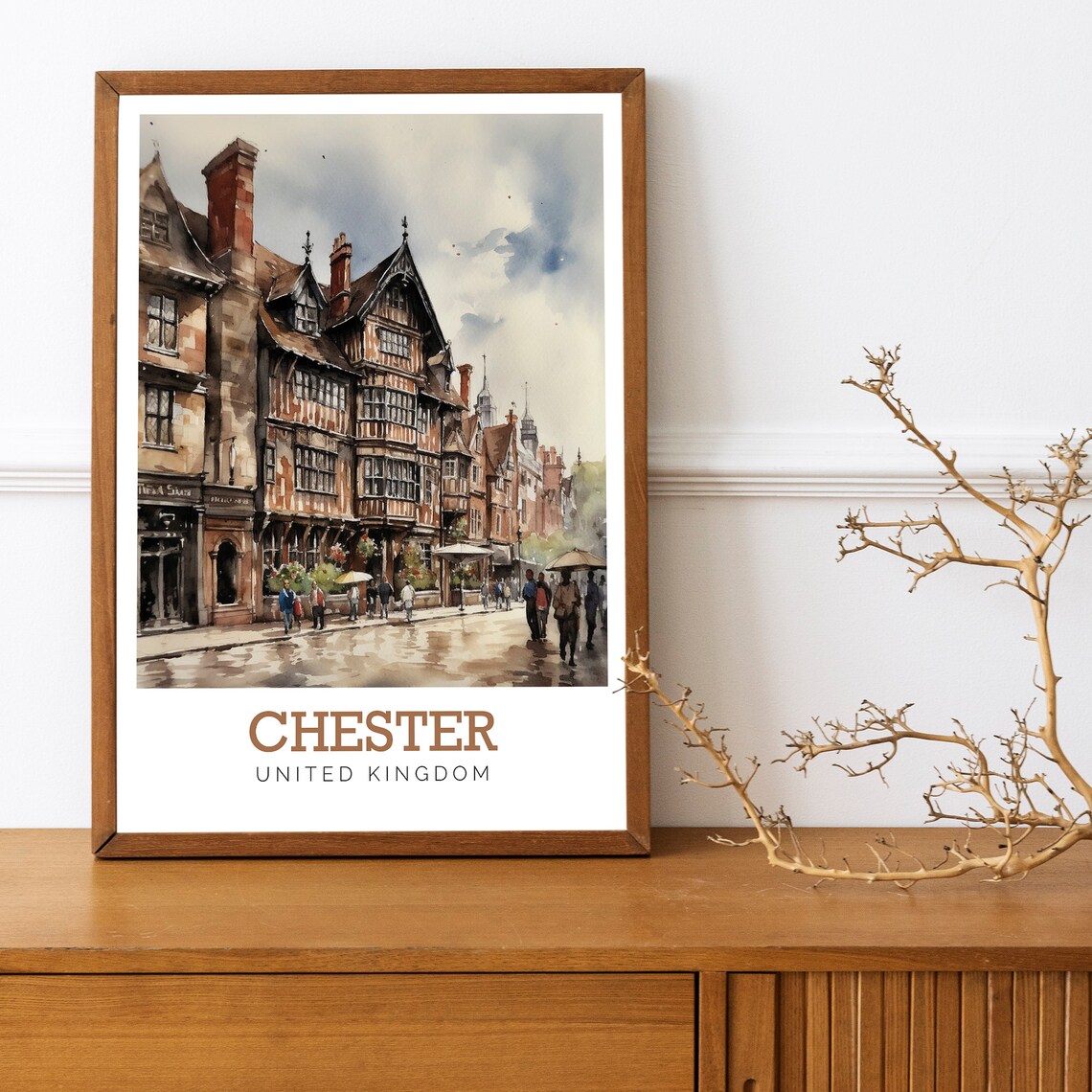 Chester United Kingdom Timbered Tudor Street Watercolor Art Poster - Image 2