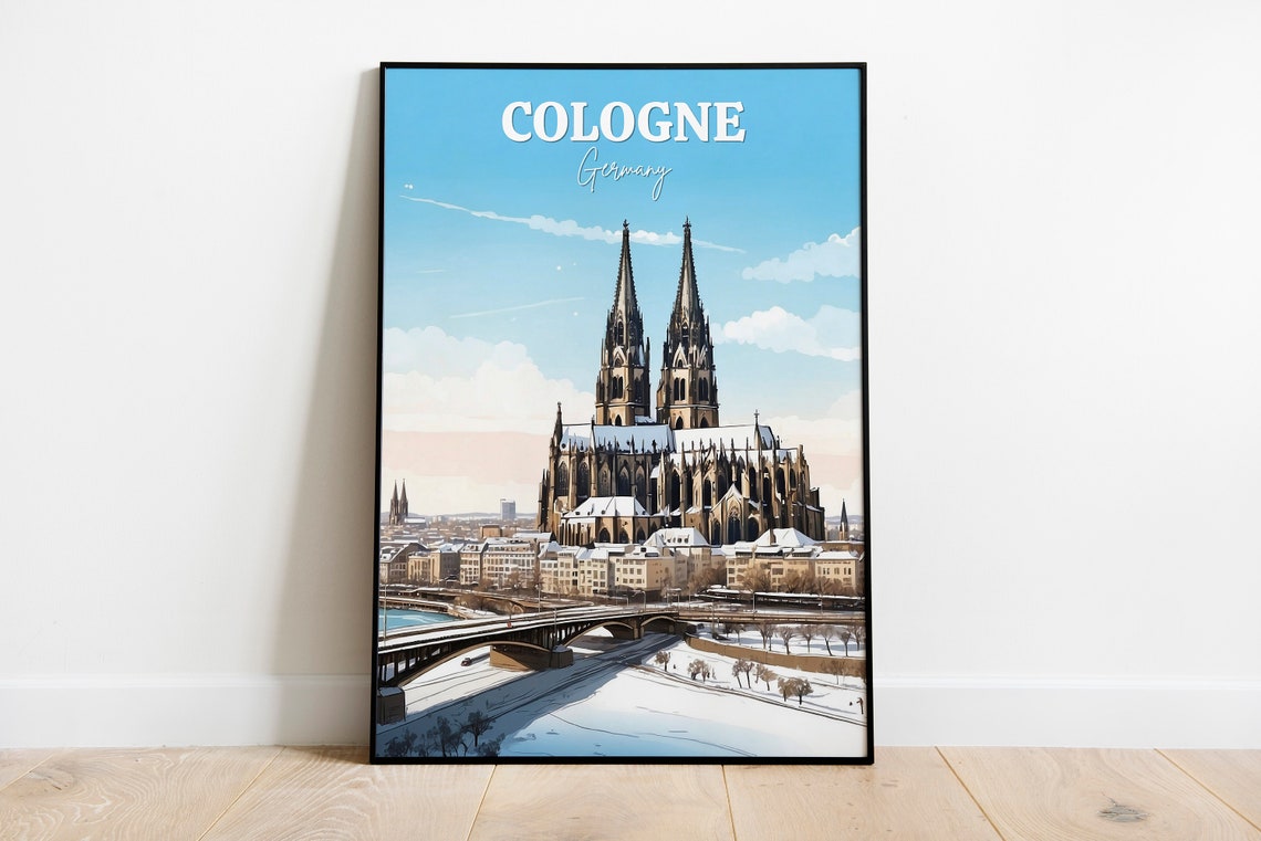 Cologne Germany Cathedral Winter Snowy Rhine River View Poster