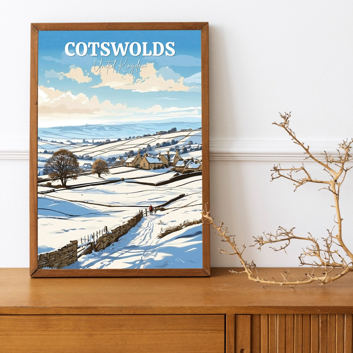 Cotswolds United Kingdom Snowy Countryside Winter Hills Poster - Image 3