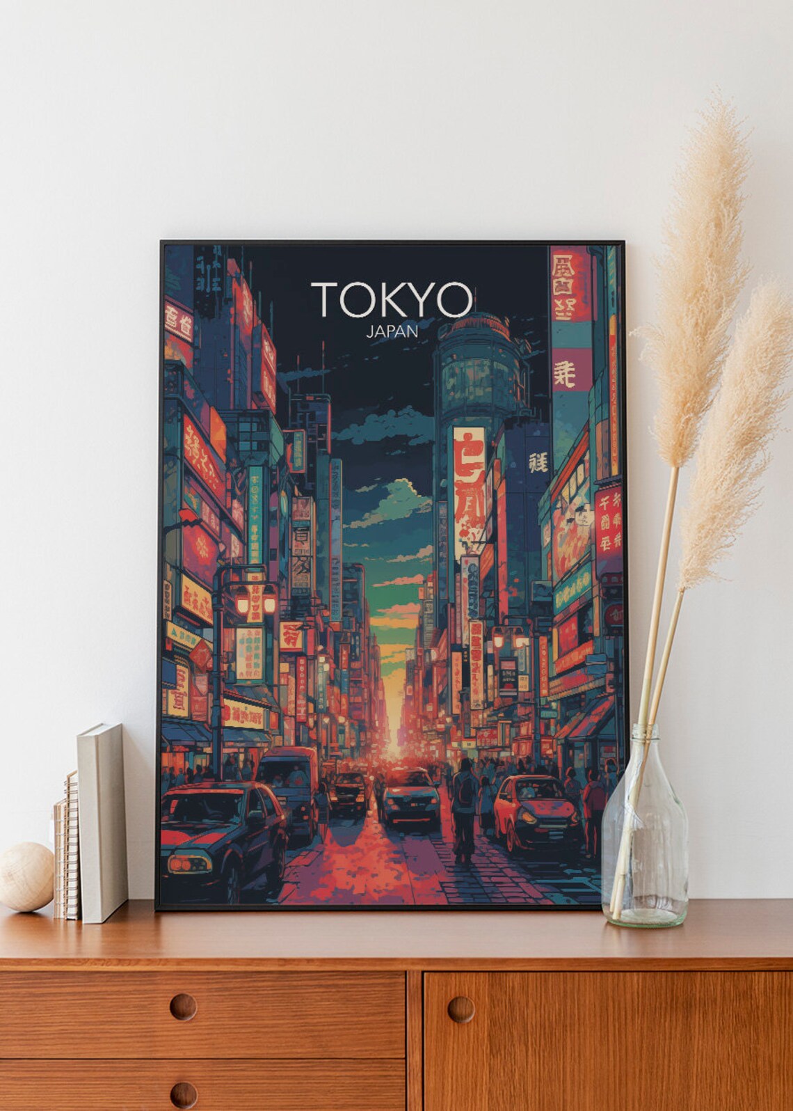 Tokyo Neon Street Night Signs Crowd Japan Vintage Travel Poster - Image 2