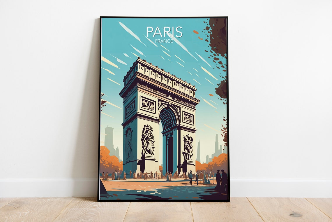 Paris France Arc de Triomphe Monument Golden Daylight Art Poster