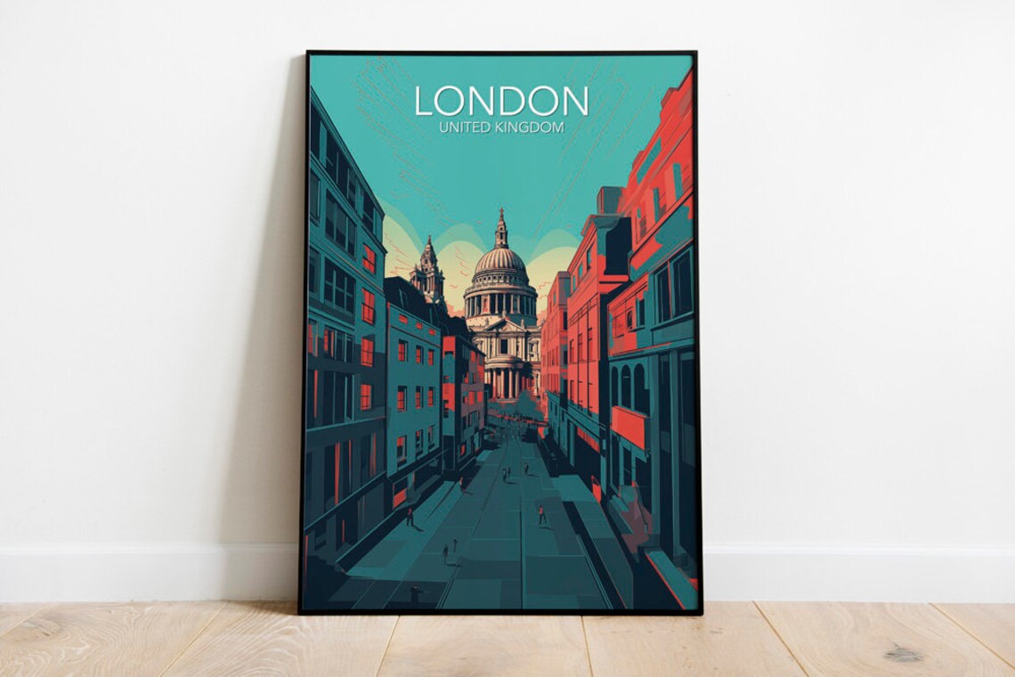 London St Pauls Cathedral City Street United Kingdom Travel Poster