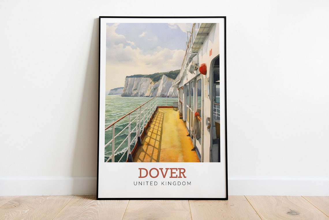 Dover United Kingdom Ferry Deck White Cliffs Watercolor Poster - Image 2