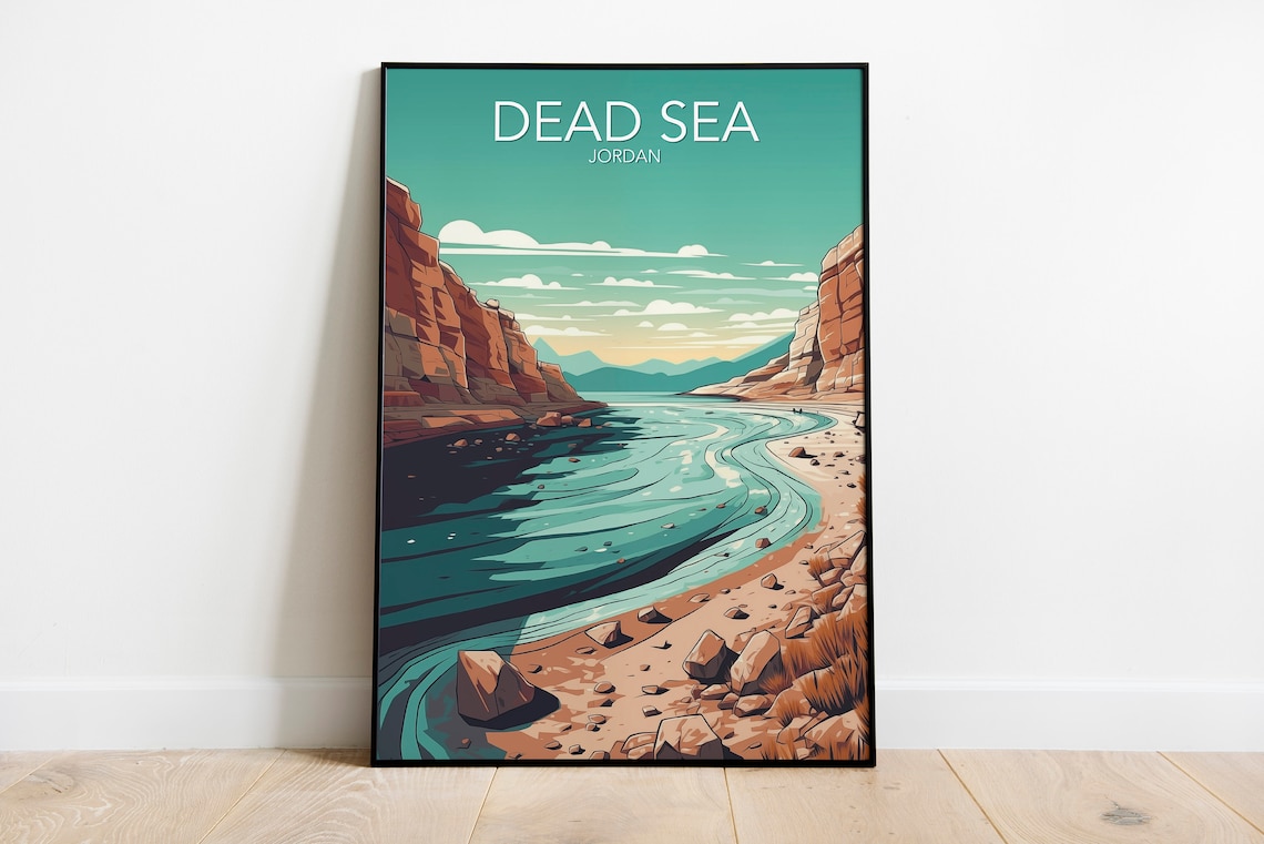 Dead Sea Jordan Turquoise Waters Rocky Desert Shoreline Poster