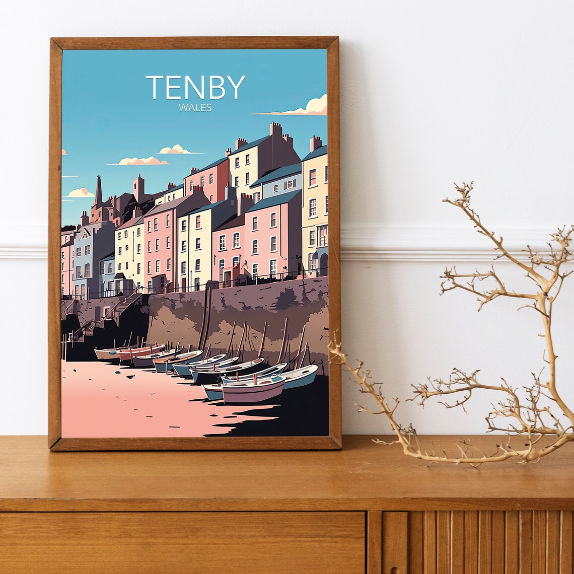 Tenby Wales Colorful Harbor Houses Fishing Boats Seaside Poster