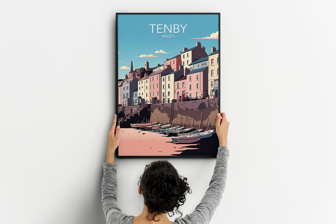 Tenby Wales Colorful Harbor Houses Fishing Boats Seaside Poster - Image 2