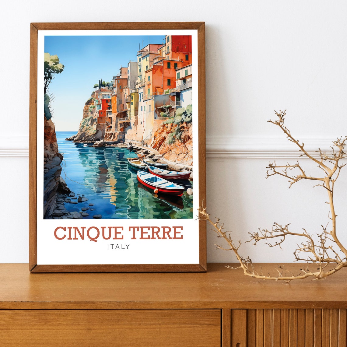 Cinque Terre Italy Colorful Cliffside Village Watercolor Art Poster