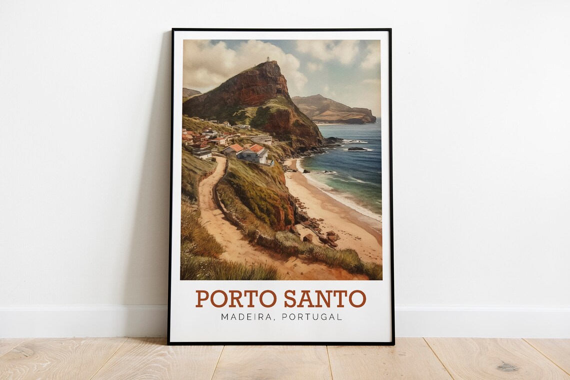 Porto Santo Madeira Portugal Coastal Cliff Beach Watercolor Poster