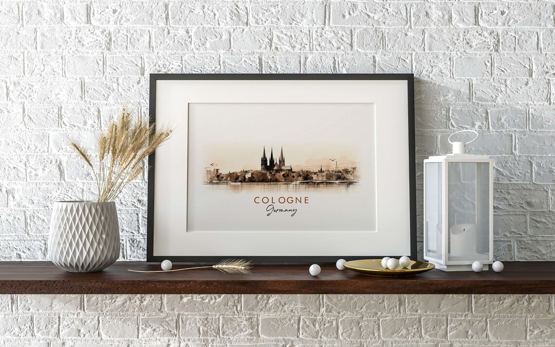 Cologne Germany Cathedral Skyline Ink Watercolor City Poster - Image 2