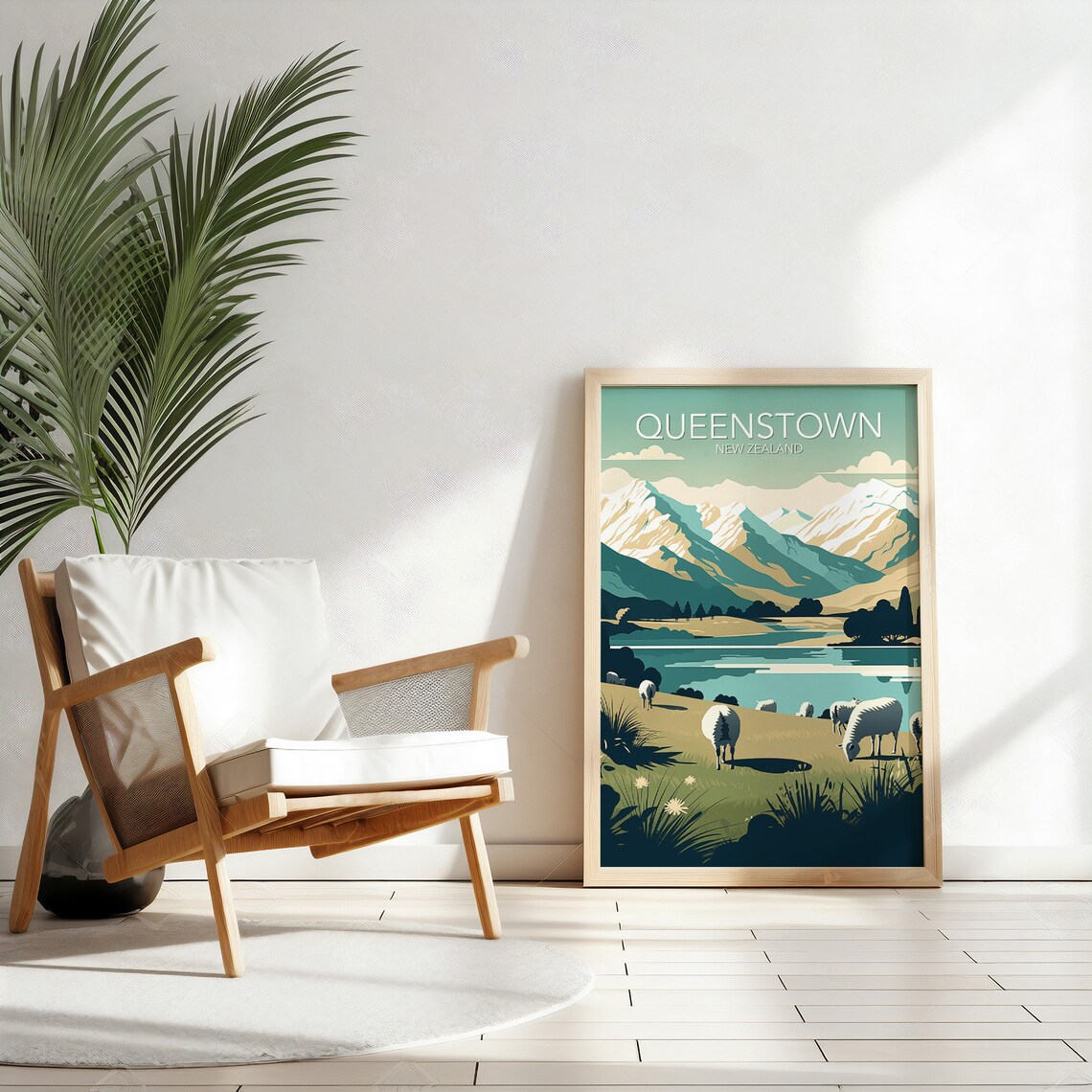 Queenstown New Zealand Lake Mountain Sheep Pasture Art Poster - Image 3