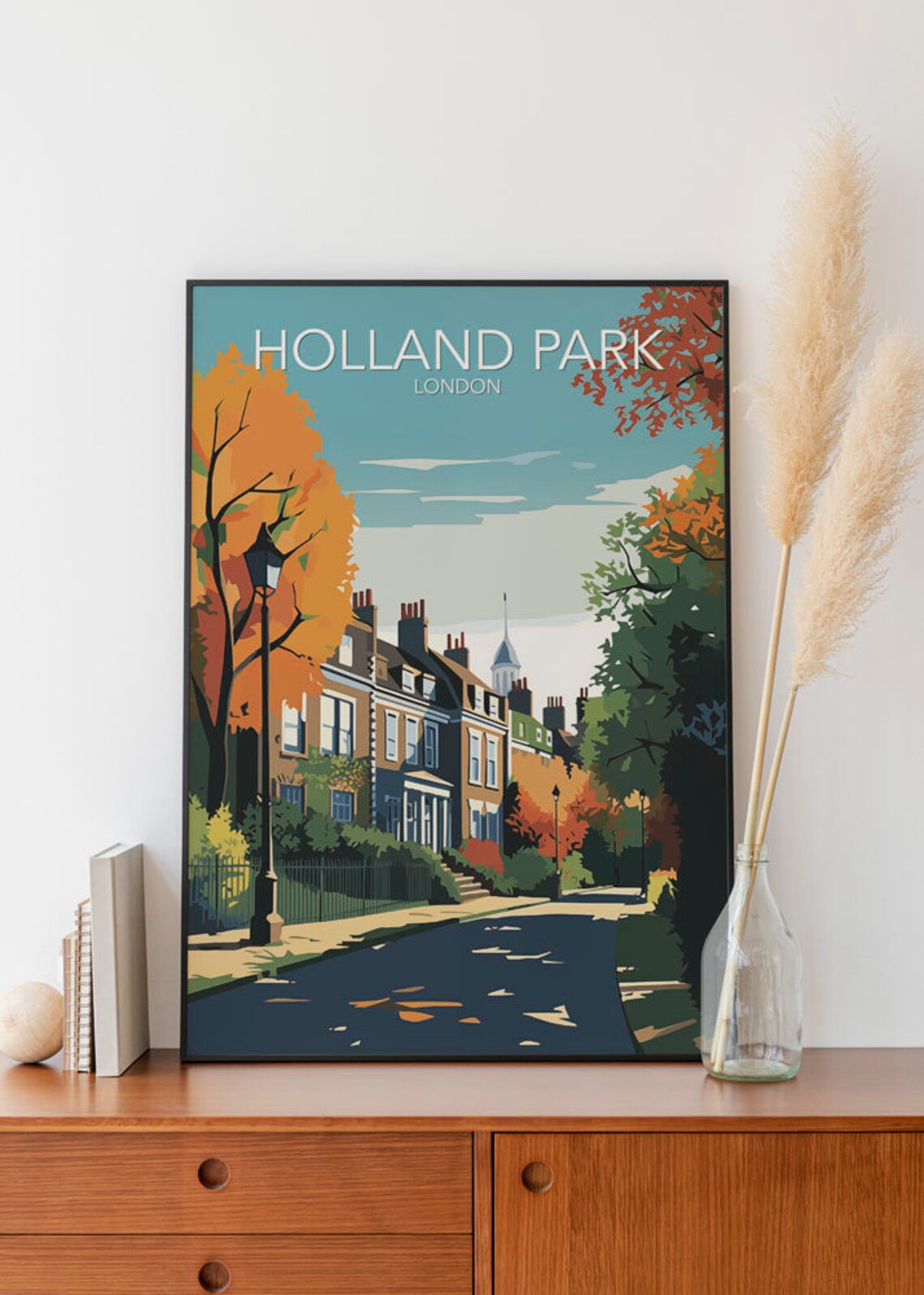Holland Park London Autumn Townhouse Street Vintage Travel Poster - Image 2