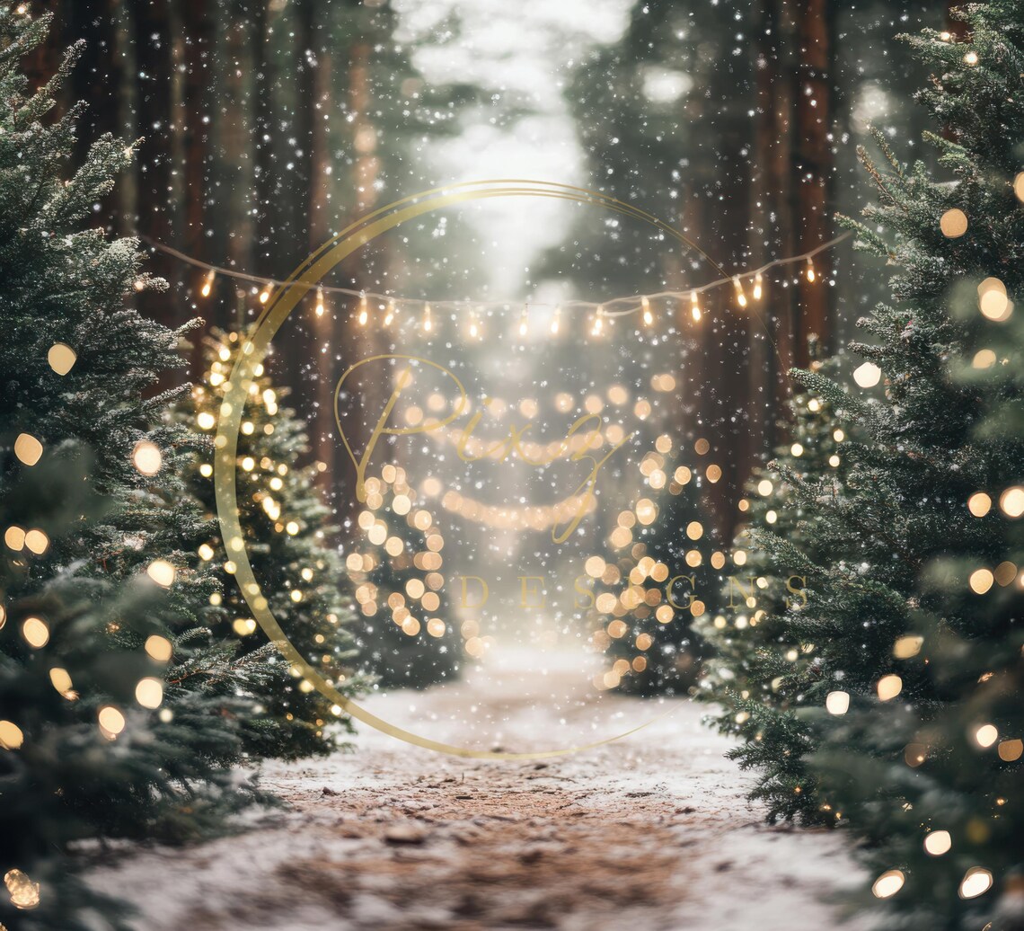 Christmas Tree Farm Snowy Portrait Girl In Green Sweater Lights Poster - Image 2