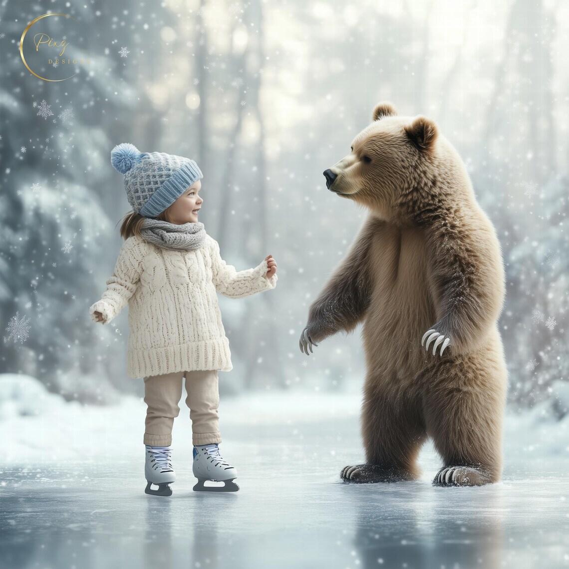 Bear Ice Skating Winter Snowy Poster