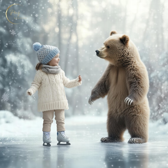 Bear Ice Skating Winter Snowy Poster
