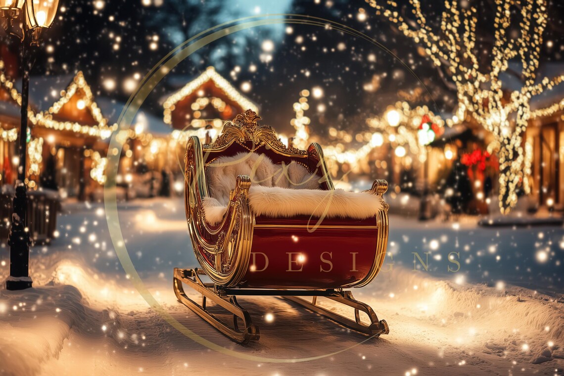 Christmas Red Sleigh Holiday Photography Poster