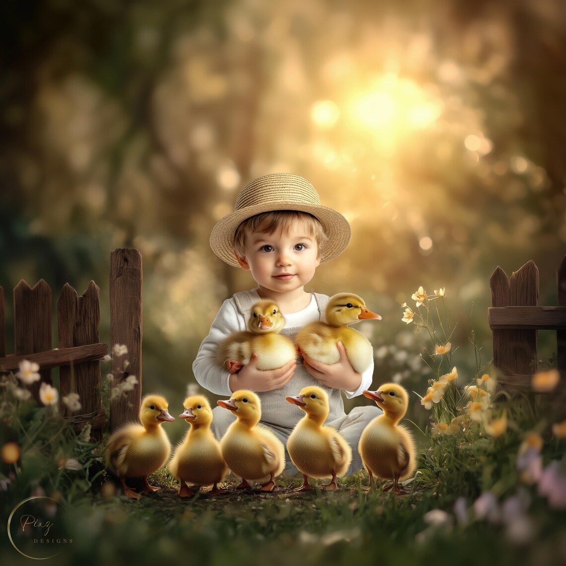Spring Garden With Ducklings, Easter Garden Photograph