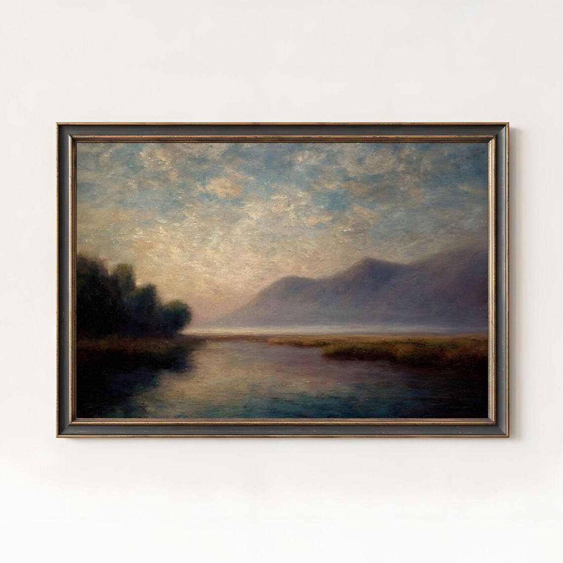 Vintage Mountain Lake Oil Painting Poster