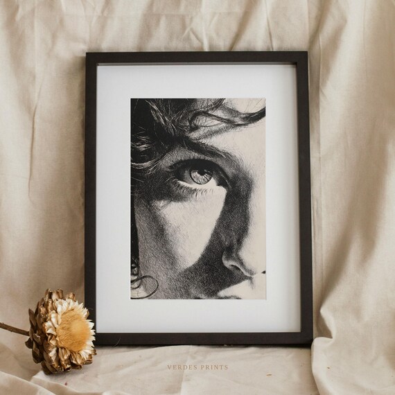 Minimalist Eye Portrait Charcoal Sketch Dramatic Monochrome Wall Art