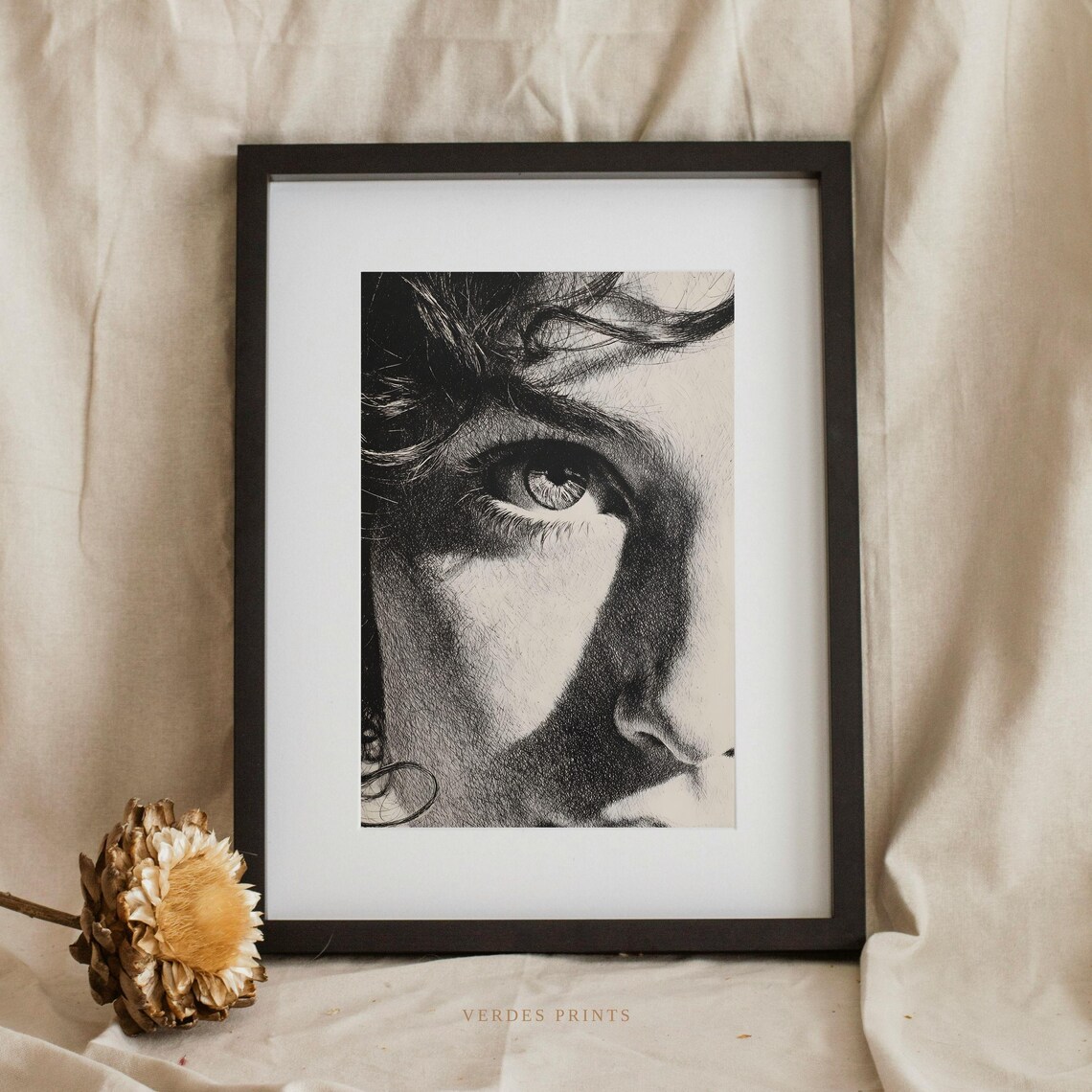 Minimalist Eye Portrait Charcoal Sketch Art Print 611